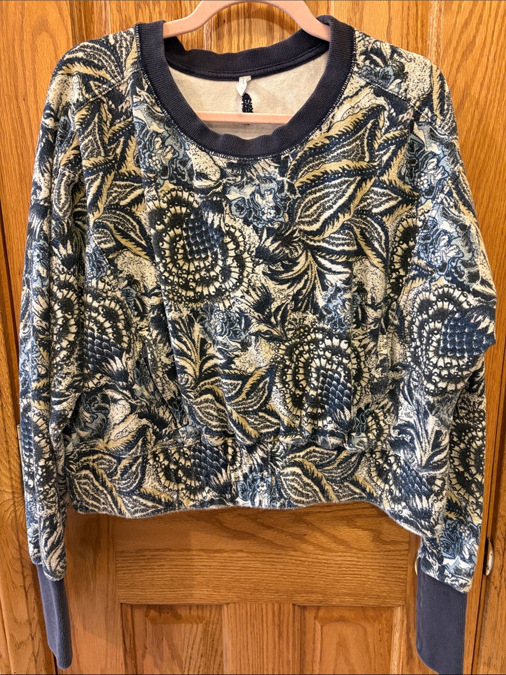 FP Movement by Free People Navy & Cream Floral Crewneck Sweatshirt